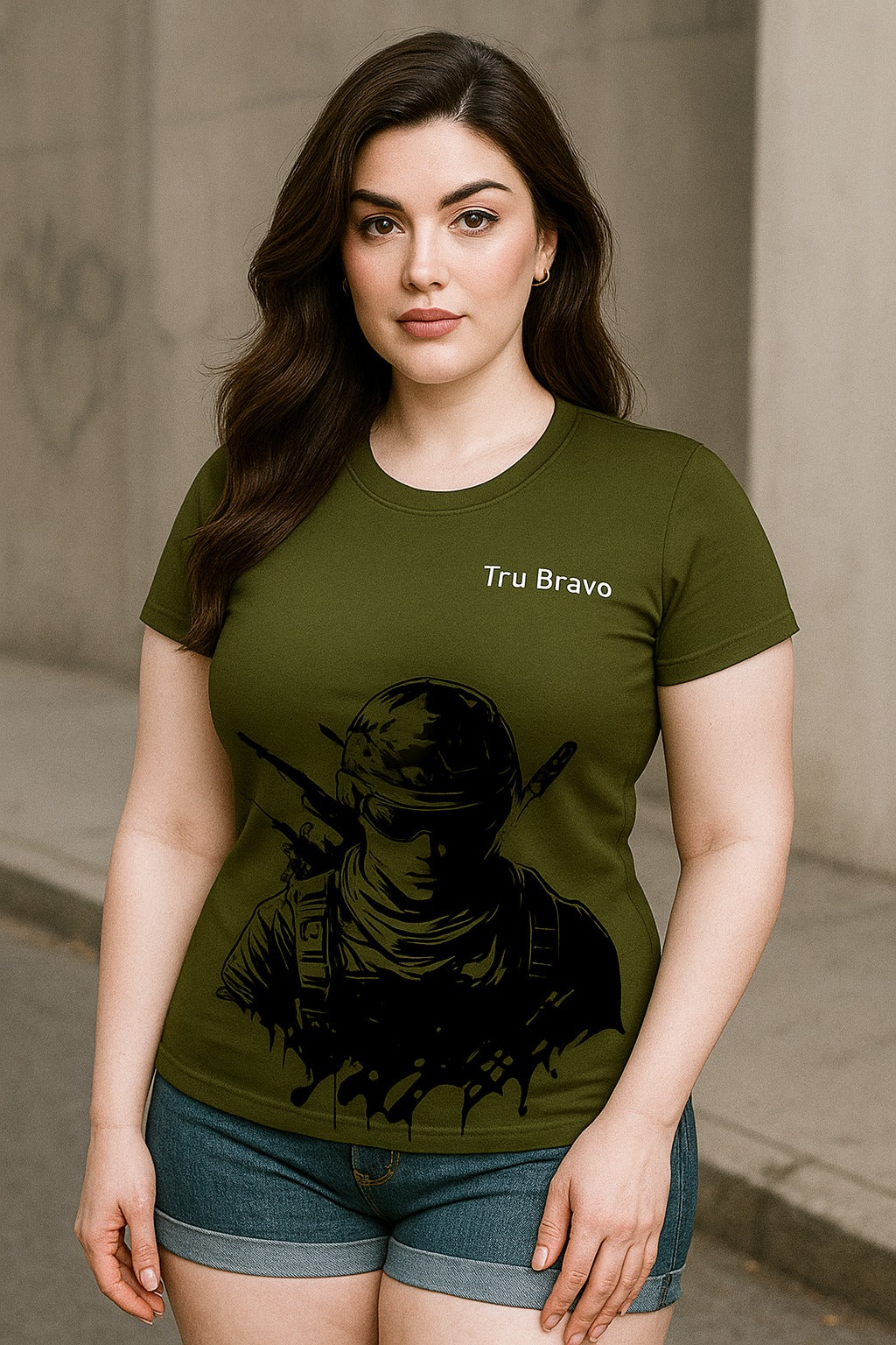 Tru Bravo Army Green Graphic T-Shirt – Tactical Warrior Print